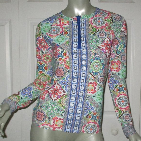 NANETTE LEPORE Multi-Color Long Sleeve Zip Front Blouse - Picture 1 of 6